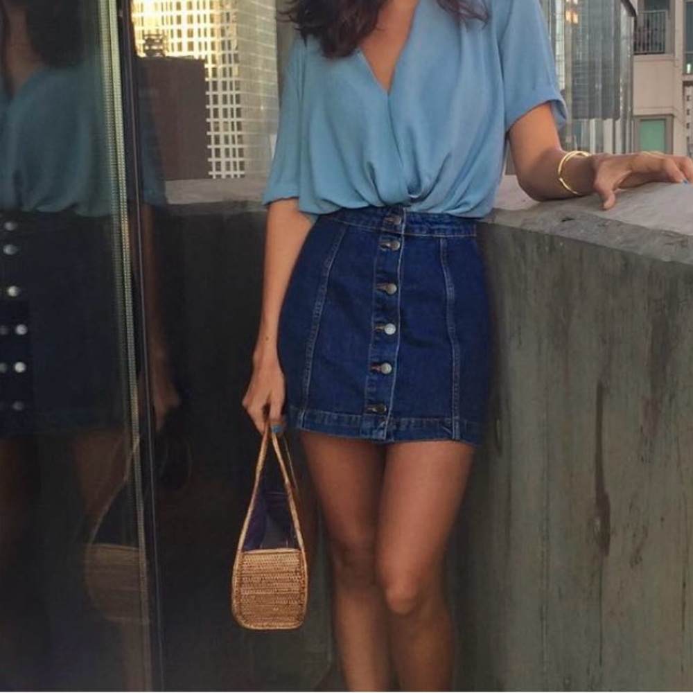 TOPSHOP dark denim button skirt